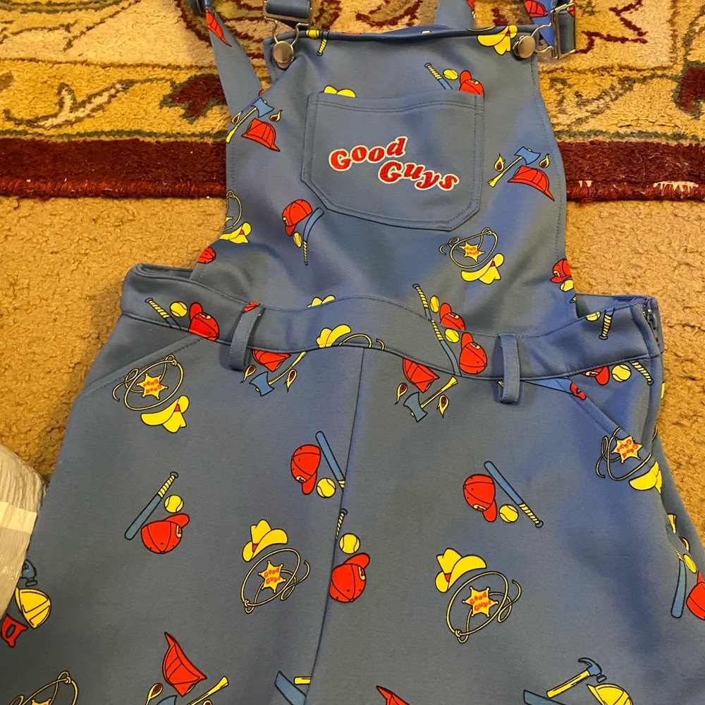 Blue Good Guys Overalls with Colorful Print